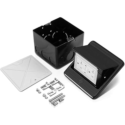 Vagueior Recessed Floor Electrical Outlet Kit,Waterproof Electrical Outlet Covcer Box,Hidden GFCI Outlet+20A Tamper-Resistant Receptacle Outlet with Slow Elastic Damping，ETL Certified，Black