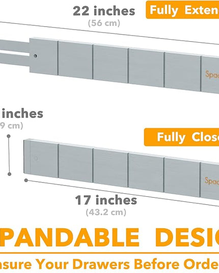 SpaceAid Bamboo Drawer Dividers with Inserts and Labels, Kitchen Adjustable Drawer Organizers, Expandable Organization for Home, Office, Dressers, 10 Dividers with 24 Inserts (17"-22" Gray)