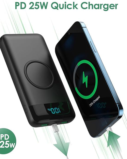 Wireless Portable Charger 30,800mAh,15W Wireless Charging USB C Power Bank,25W PD QC 4.0 Fast Charging 4 Outputs Travel Essentials Battery Pack Compatible with iPhone 17/16/15/14/13/12,Galaxy,Android