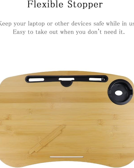 SUMISKY Lap Desk-Portable Laptop Table with Cushion Bamboo Platform Phone Holder L(21.6"x13.8") with Cup Holder