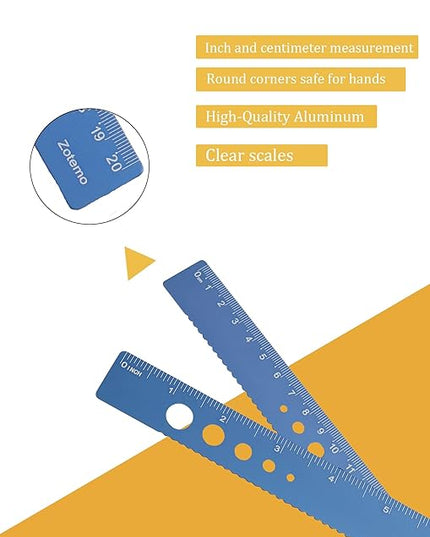 Zotemo Metal Geometry Set, 5-Piece Aluminum Ruler, Math Drafting Ruler Kit Includes Protractor, Triangle Rulers, Straight Rulers-Math Measurement Tools for School and Office Supplies (Blue)