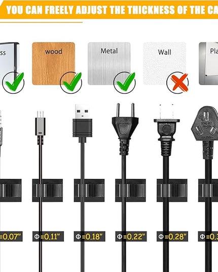 Viaky 30 Black Adjustable Cable Clips, Reusable Buckle Self-Adhesive Wiring Fixing Nylon Bracket Wire Management Suitable for 0.3 Inch Diameter(8mm) Cable