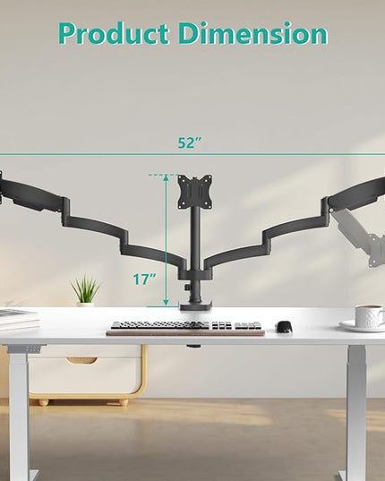 WALI Triple Monitor Mount, 3 Monitor Desk Mount with Premium Gas Spring Arm for Screens up to 27 inch, Multiple Monitors Stand with Tilt, Swivel, Rotation, Mounting Holes 75/100 mm, Black