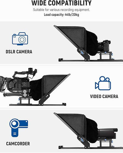 NEEWER Teleprompter X17 II with RT113 Remote/APP Control, 17" HD Beamsplitter All Metal Frame Upgraded Camera Mount QR Plate Compatible with Manfrotto 501PL iPad iPhone, Max Load 44.1Ib, Assembly Free