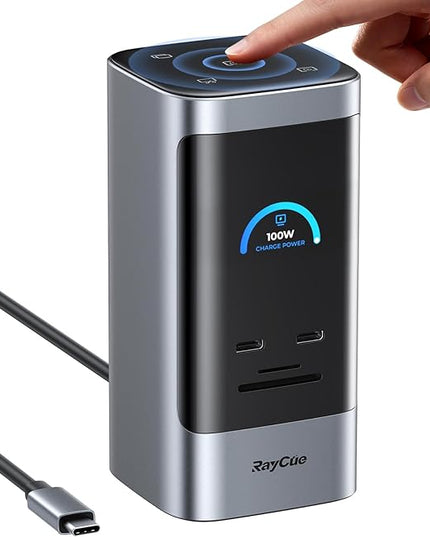 RayCue USB C Docking Station, 15in1 Triple Display with 5 Shortcut Button, Smart Display, DP&HDMI, 10G USB A/C, Gigabit Ethernet, 100W PD, Audio, Laptop Docking Station for Dell/HP/Lenovo/Mac and More