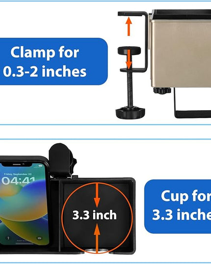 ROSLINE 3-in-1 Clip-on Desk Organizer - Pen, Headphone, and Cup Holder for Expanding Office and Gaming Space (Champagne)