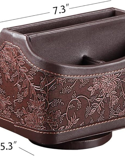 Arniche PU Leather Remote Control Organizer with 360° Spinning Design,Desk Organizer for TV Remote,Phone,Pen,Glasse,Mail,Tablet,Calculator,Controller-Home & Office Storage Caddy (Antique Brown) ﻿