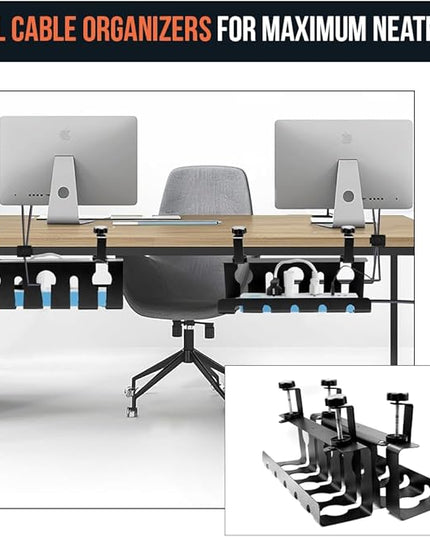 2Pcs 15.75 Inch Super Sturdy Gaming Cable Management Standing Desk wire organizer Large cord basket Under desk rack Mount With Clamps & Screws power strip holder chord organization j channel No Damage