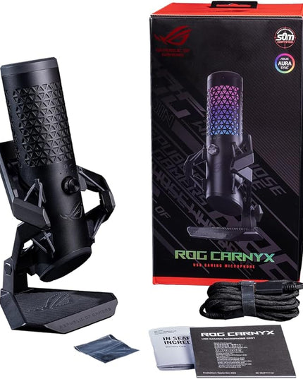 ASUS ROG Carnyx USB Gaming Microphone (25mm Condenser Capsule, 192kHz/24-bit, Cardioid, high-Pass Filter, Built-in pop Filter, Metal Shock Mount, one-Touch Mute, USB, Aura Sync RGB)- Black