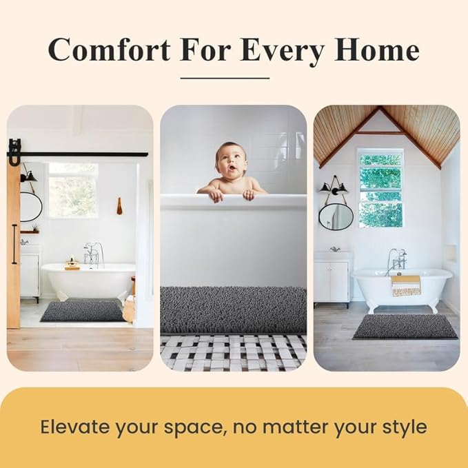 MAYSHINE Plush Shaggy Chenille Bath Mat | Extra Soft, Super Absorbent, Non-Slip Bathroom Rug | Fluffy Microfiber, Area Rug Sets for Bathroom Floor, Kitchen, Living Room | 47"x27" | Beige