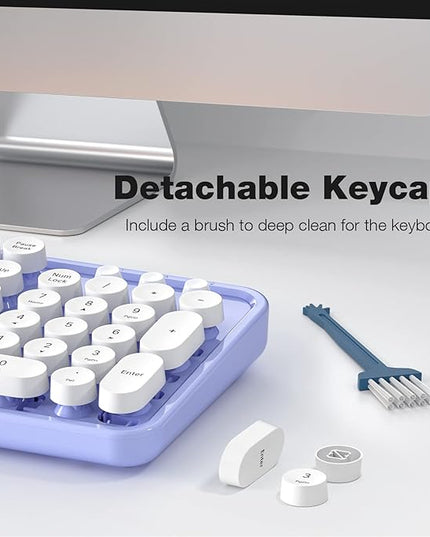 MOFII Wireless Keyboard and Mouse Combo, Computer Full Size 2.4G Plug and Play Wireless Typewriter Retro Round Keyboard and Mouse Set for Windows, Computer, Desktop, PC, Notebook - (Light Purple)