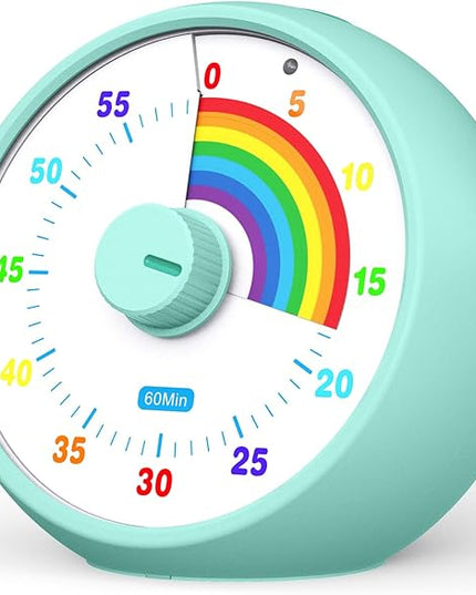 Visual Timer for Kids, 60-Minute Countdown Timer for Classroom Office Kitchen, Desk Timer Kids Time Management Tools with Silent Operation, Pomodoro Time Rainbow Pattern(Tiffany)