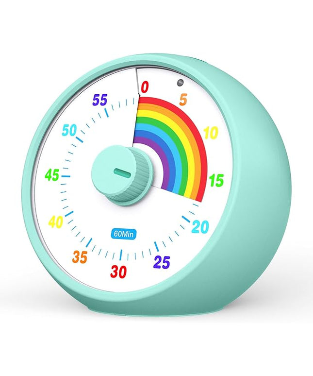 Visual Timer for Kids, 60-Minute Countdown Timer for Classroom Office Kitchen, Desk Timer Kids Time Management Tools with Silent Operation, Pomodoro Time Rainbow Pattern(Tiffany)