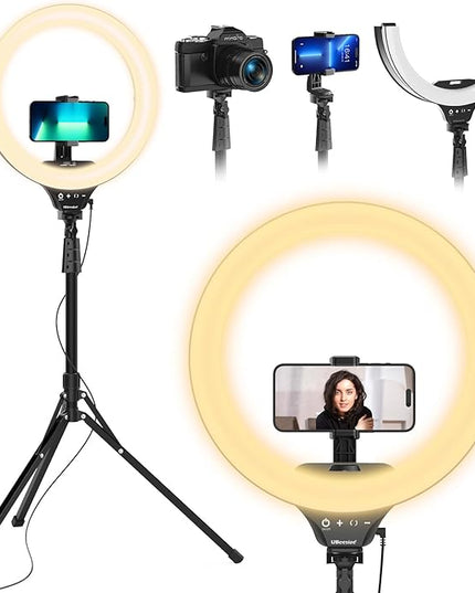 UBeesize 14'' Foldable Ring Light with 62'' Tripod Stand and Phone Holder, LED Selfie RingLight for iPhone with Remote, Circle Light for Tiktok/YouTube/Photography/Makeup/Live Stream