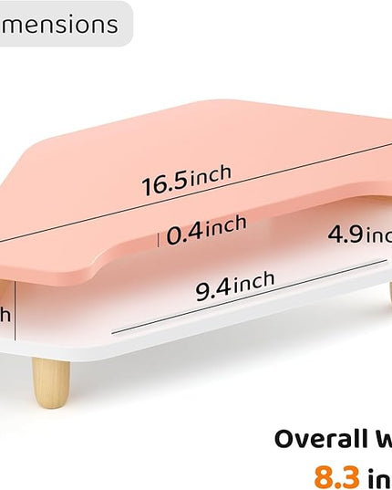 Monitor Stand Riser,2 Tier Corner Wood Monitor Stand Sturdy Computer Stand Multi-Purpose Desktop Storage Stand for Laptop,PC,iMac,Printer,Computer,Pink
