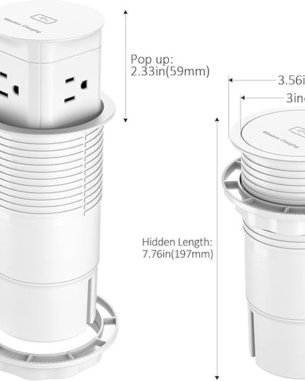Jgstkcity Pop Up Outlet with 15W Wireless Charger,4 Outlets 15A, Splash Resistant,3 inch Desk Hole Power Grommet,Space Saver Outlet for Kitchen Countertop,Office Conference Table,ETL Listed