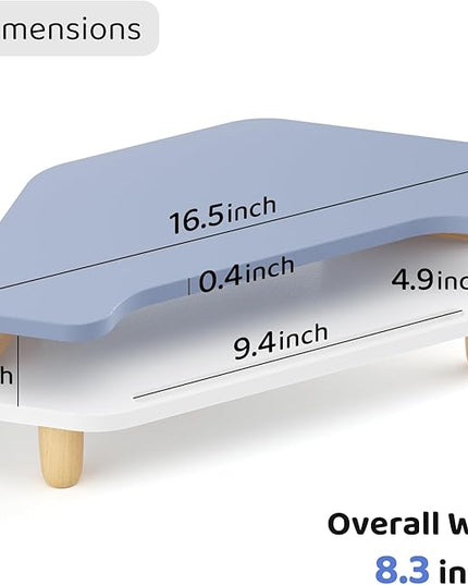 Monitor Stand Riser,2 Tier Corner Wood Monitor Stand Sturdy Computer Stand Multi-Purpose Desktop Storage Stand for Laptop,PC,iMac,Printer,Computer,Blue