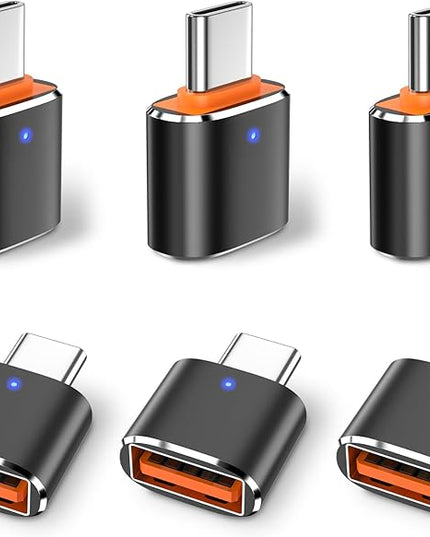 6 Pack USB C to USB Adapter, USB C Male to USB 3.0 Female OTG Adapter for iPhone 17/16/15, Mac, iPad, Samsung Galaxy S24 S25, Notebook, and More Type C Devices, Black