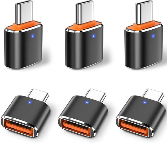 6 Pack USB C to USB Adapter, USB C Male to USB 3.0 Female OTG Adapter for iPhone 17/16/15, Mac, iPad, Samsung Galaxy S24 S25, Notebook, and More Type C Devices, Black