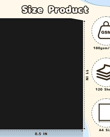 120 Sheets Cardstock 8.5x11, 65lb Black Card Stock, Black Construction Paper, 180gsm Thick Printer Paper for Printing, Painting, Card Making, Kids School Supplies,Party Decorations