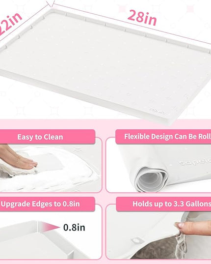 Sdpeia Under Sink Mat 28"×22" Waterproof Silicone Cabinet Liner & Sink Protector for Kitchen & Bathroom, Multi-Purpose Organizers Tray for Pets, Laundry, Cat Litter Mat, White