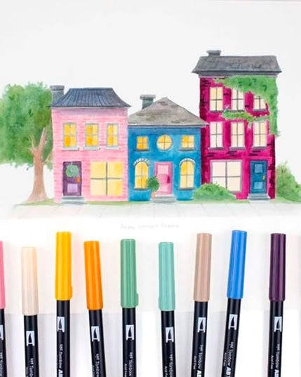 Tombow 56216 Dual Brush Pen Art Markers, Cottage, 10-Pack. Blendable, Brush and Fine Tip Markers