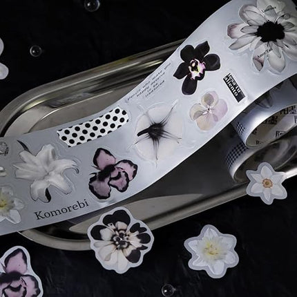 Qojai 2 Rolls Vintage Floral Washi Tape Stickers Matte Silver Die-Cut Plant Flower Washi Tape for Journaling Scrapbook Supplies Pretty Wide Washitape Decorative Tapes for Crafts Scrap Booking Supples