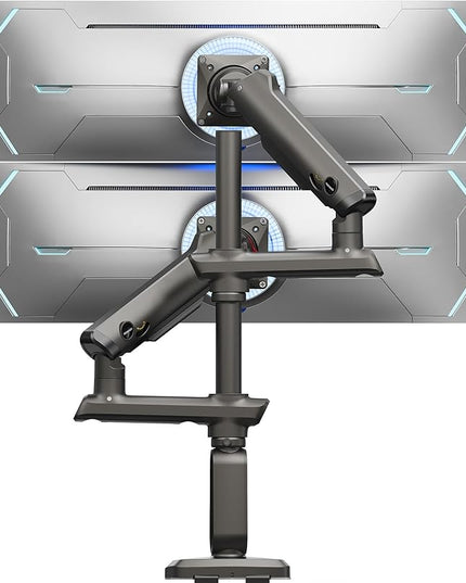 HUANUO Dual Monitor Arm for 13-49" Ultrawide Screens up to 40 lbs, Heavy Duty Aluminum Extra Tall Monitor Desk Mount, Vertical Stacked Fully Adjustable Dual Monitor Mount, Max VESA 100x100