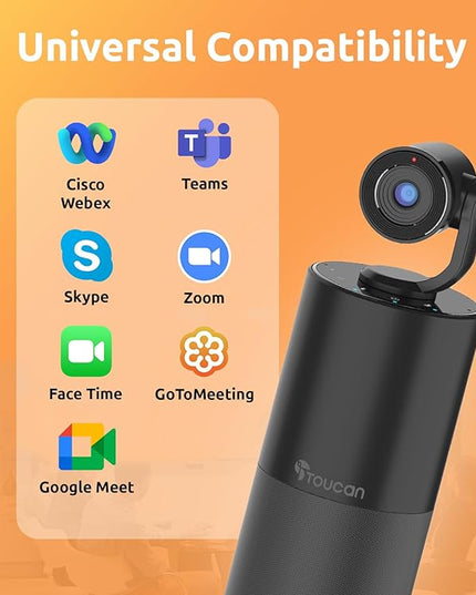 TOUCAN Video Conference Camera with 4 Noise-Cancelling Mics, Speaker, Adjutable Camera, 1080p Detachable USB Webcam Plug and Play Works with Zoom, Microsoft Teams and More, for PC/Mac/Laptop