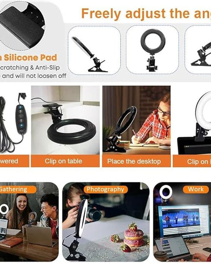 Ring Light 5'' USB Portable Lighting 3200k-6500K Dimmable Led Clip on Computer Monitor Laptop Phone for Content Creator (YouTube/TikTok/Twitch) Makeup,Conference,Selfie,Video,Vlog (White)