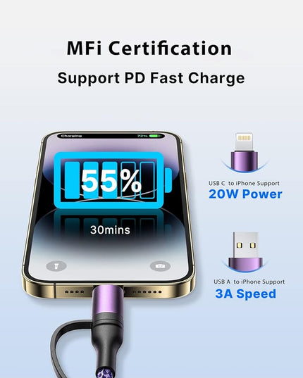 4-in-1 USB C Cable, USBC Lightning Cable USB C to C Charging Cable 60W PD [Fast & Data Sync] 4 in 1 Multi Charger for iPhone 16 15 14 13 12,MacBook Pro 2024 iPad mini 6/Pro,Samsung Galaxy