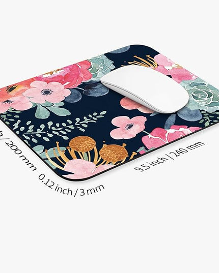 Square Mouse Pad Pink Flower, Personalized Premium-Textured Custom Mouse Mat Design, Washable Mousepad Cloth, Non-Slip Rubber Base Computer Mouse Pads for Wireless Mouse
