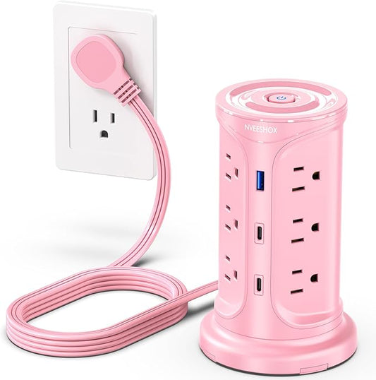 Tower Power Strip Surge Protector with 12 Outlets 3 USB Ports(2 Type C), 6.5 FT Ultra Flat Extension Cord with Multiple Outlets, Flat Plug Outlet Extender with Screw Wall Mount for Home Office Dorm
