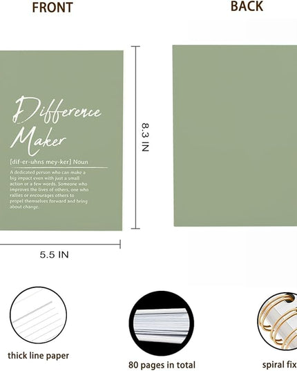 OXW Sage Green Notebooks for Work, Difference Maker Gift Meeting Notebook Journal for Writing, Employee Appreciation Gifts, Thank You Gifts for Women Men Leader Mentor Boss Manager, 5.5"x8.3"