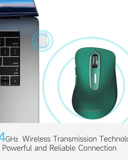 memzuoix 2.4G Wireless Mouse, 1400 DPI Computer Mice USB Receiver, Portable Wireless USB Mouse Battery Powered Cordless Mice for Laptop, PC, Desktop, 5 Buttons (Dark Green)