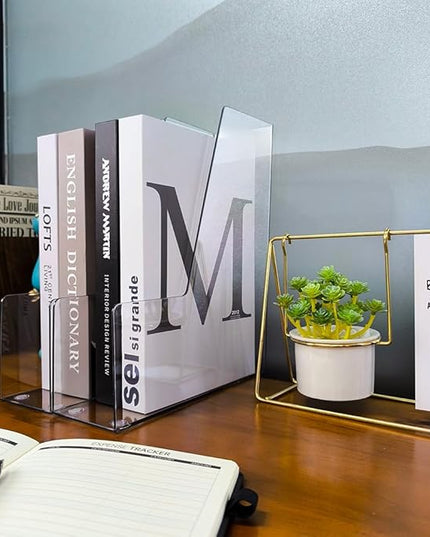 Vertical File Holder, 2 pack Plastic Magazine Organizer, Multi-purpose Document Organizer for Home Office (Clear)