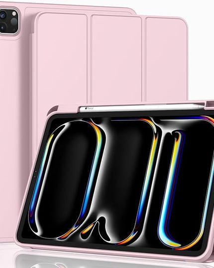 ZryXal iPad Pro 11 Inch Case (M5) 2025/ (M4) 2024 (Model: A2836/A2837/A3006), Trifold Stand Smart Cover with Pencil Holder and Soft TPU Back, Auto Wake/Sleep (Pink)