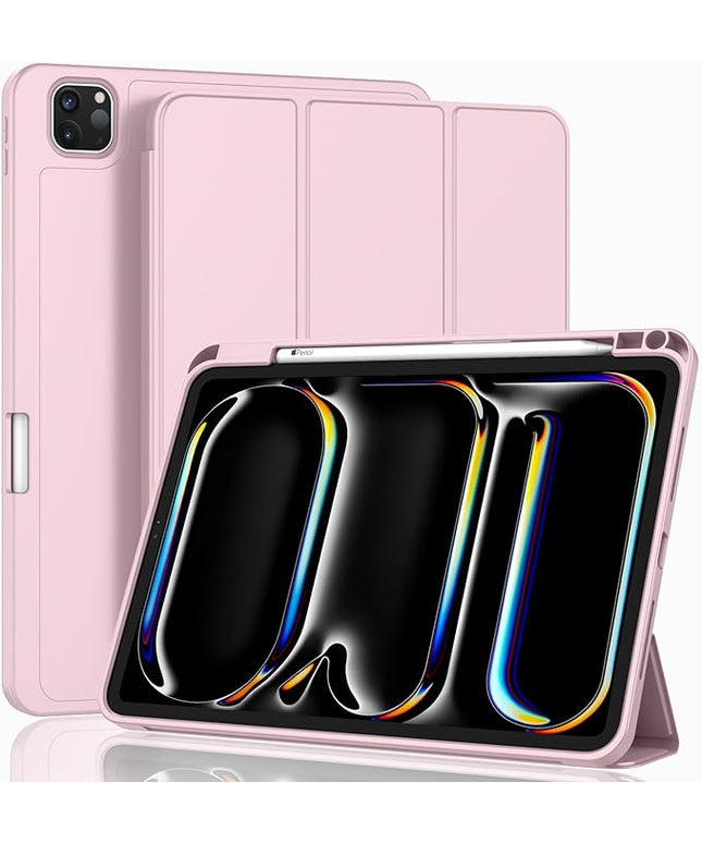 ZryXal iPad Pro 11 Inch Case (M5) 2025/ (M4) 2024 (Model: A2836/A2837/A3006), Trifold Stand Smart Cover with Pencil Holder and Soft TPU Back, Auto Wake/Sleep (Pink)
