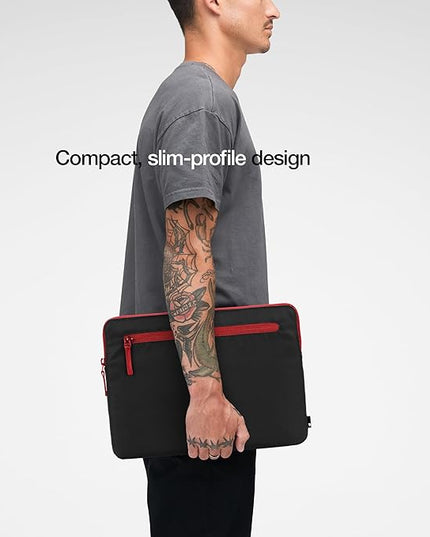 Incase Compact Laptop Sleeve with Flight Nylon - 14-inch MacBook/Laptop & iPad/Tablet Sleeve - Faux Fur Lining, Lightweight, Durable, Weather Resistant, Slip Pocket for Accessories - Black/Signal Red
