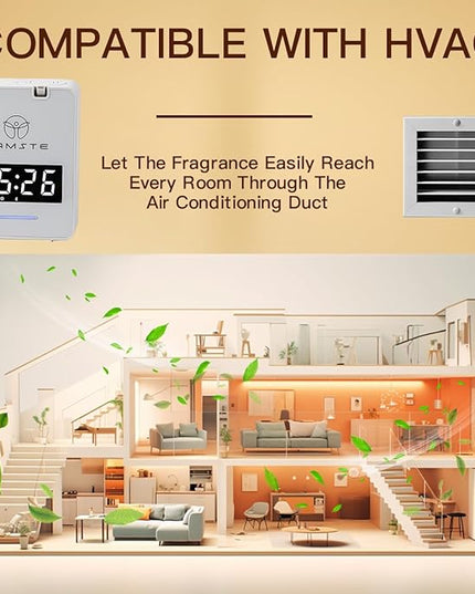 Namste Waterless Diffuser - HVAC System Essential Oil Diffuser with Clock - Whole House & Hotel Coverage 3000 Sq. Ft, 300ML Scent Machine Smart Oil Level Monitoring, Bluetooth Control, Cold Air Tech