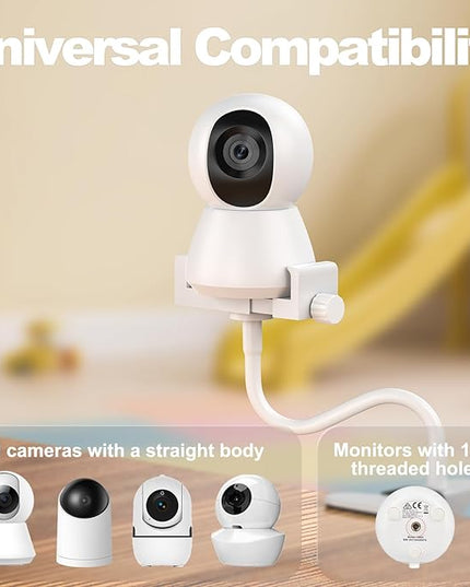 Baby Monitor Mount - Universal Adjustable Monitor Flex Stand for Hello Baby, Nanit Pro, Infant Optics, VTech & Most Baby Monitors - Detachable Arm Camera Clip Mount with Cute Stickers for Crib