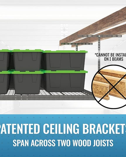 2-Pack 4 x 8 MonsterRax Overhead Garage Storage Rack, Ceiling Racks for Garage, Organization Shelving, Adjustable Hanging Shelf, Grey, 12"-21" Height Adjustment