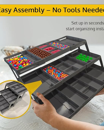 3 Tier Drawer Organizer, Multi Level Smart Drawer Organizer for Desk, Expandable Organizer for Office, Makeup, Jewelry, Kitchen, Folding Storage for Home and Office Drawers - Gray