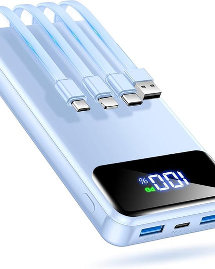 Portable Charger Power Bank 50000mAh Battery Pack, 22.5W Fast Charging PowerBank with Built in Cables,Travel Essential USB-C Portable Phone Charger for iPhone Samsung Pixel Android iPad-Blue