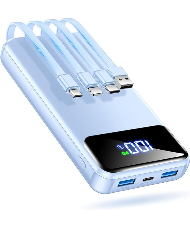 Portable Charger Power Bank 50000mAh Battery Pack, 22.5W Fast Charging PowerBank with Built in Cables,Travel Essential USB-C Portable Phone Charger for iPhone Samsung Pixel Android iPad-Blue