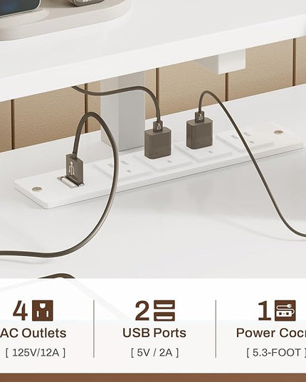 SEDETA White Computer Desk with 5 Drawer & Power Outlet, 66'' Home Office Desk with File Drawer, Storage Shelves, Printer Cabinet and Monitor Shelf, Gaming Desk with Led Lights