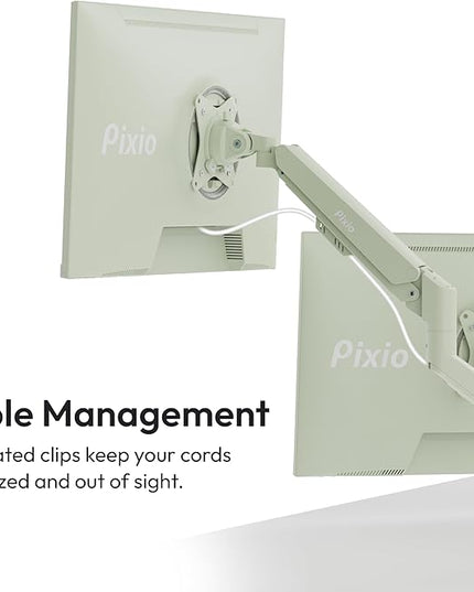 Pixio PS1D Wave Mint Green Dual Monitor Arm Stand Desk Mount - Fits up to 32 inches Monitors and up to 19.8lbs. VESA Compatibility and Integrated Cable Management