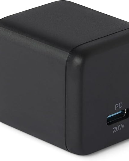 Amazon Basics Fast Charging USB C Nano GaN Wall Charger, 20W 1-Port PD 3.1 for Tablets Phones, Black