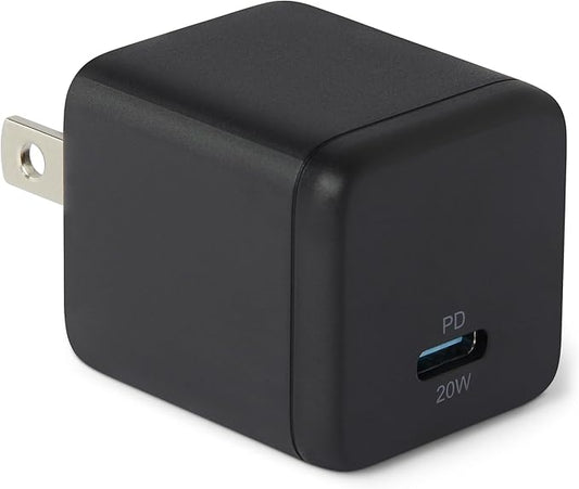 Amazon Basics Fast Charging USB C Nano GaN Wall Charger, 20W 1-Port PD 3.1 for Tablets Phones, Black