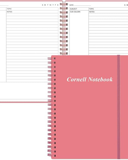 Yaridar A4 Cornell Notes Notebook - College Spiral Cornell Notebooks for Note Taking, Subject Ruled Steno Pads for Office/School/College/Home, 8.5" x 11", Pink